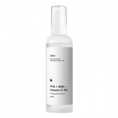 Тоник с кислотами и витамином С для мягкого отшелушивания кожи Sane PHA + AHA + Vitamin C 2% Purifying Glow Solution 100 мл купить в Украине
