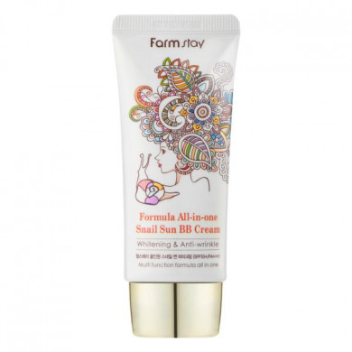 Освітлюючий антивіковий BB крем з муцином равлика FarmStay All-in One Snail Sun BB Cream SPF50+/ PA+++ 50 г купити в Україні