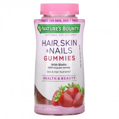 Комплекс для волосся шкіри та нігтів Nature's Bounty Optimal Solutions Hair Skin & Nails 2500 мкг 140 жувальних цукерок купити в Україні