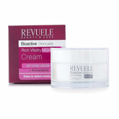 Ночной насыщенный крем для лица с гиалуроновой кислотой Revuele Bioactive Skincare 3D Hyaluron Rich Vitality Night Cream 50 мл купить в Украине