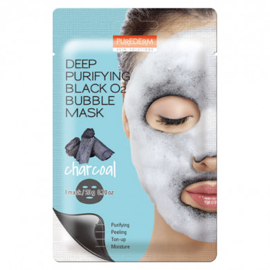 Очищающая пузырьковая маска с древесным углем PUREDERM Deep Purifying Black O2 Bubble Mask Charcoal купить в Украине