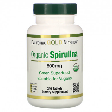 Органическая спирулина 500 мг California Gold Nutrition Organic Spirulina 240 таблеток купить в Украине