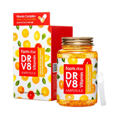 Многофункциональная витаминная сыворотка, FarmStay, DR V8 Vitamin Ampoule, 250 мл купить в Украине Многофункциональная витаминная сыворотка, FarmStay, DR V8 Vitamin Ampoule, 250 мл купить в Украине