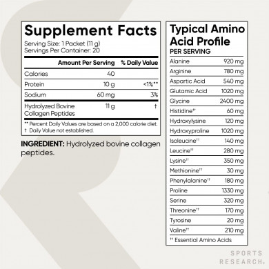 Пептиди колагену типу I та III без смакових добавок Sports Research Collagen Peptides 20 пакетиків * 11 г купити в Україні 4