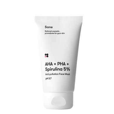 Детокс-маска для лица с AHA PHA и спирулиной Sane AHA + PHA + Spirulina 5% Anti-pollution Face Mask 75 мл купить в Украине