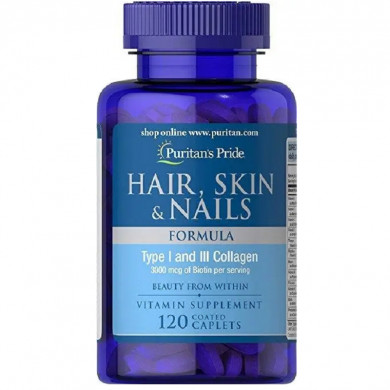 Комплекс для волосся шкіри та нігтів Puritan's Pride Hair Skin & Nails 120 каплет купити в Україні