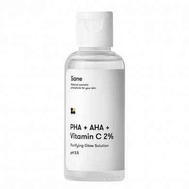 Тоник с кислотами и витамином С для мягкого отшелушивания кожи Sane PHA + AHA + Vitamin C 2% Purifying Glow Solution 50 мл купить в Украине