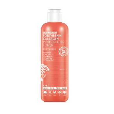 Отшелушивающий тонер для лица с коллагеном и центеллой Fortheskin Collagen Pore Peeling Toner 280 мл купить в Украине
