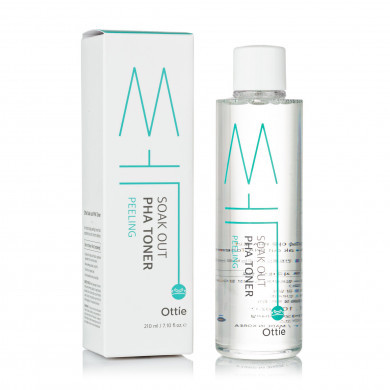 Слабокислотный отшелушивающий тонер для чувствительной кожи Ottie Soak Out PHA Toner Peeling 210 мл (СРОК ДО 10.02.2026) купить в Украине