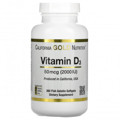 Витамин D3 California Gold Nutrition Vitamin D3 50 мкг (2000 МЕ) 360 желатиновых капсул купить в Украине