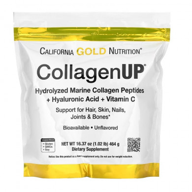 Морской гидролизованный коллаген с гиалуроновой кислотой и витамином C California Gold Nutrition CollagenUP с нейтральным вкусом 464 г купить в Украине