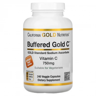 Буферизованный витамин C California Gold Nutrition Buffered Gold C 750 мг 240 растительных капсул купить в Украине