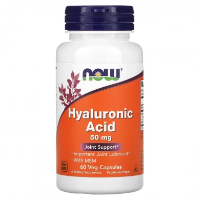 Гіалуронова кислота Now Foods Hyaluronic Acid 50 мг 60 рослинних капсул купити в Україні