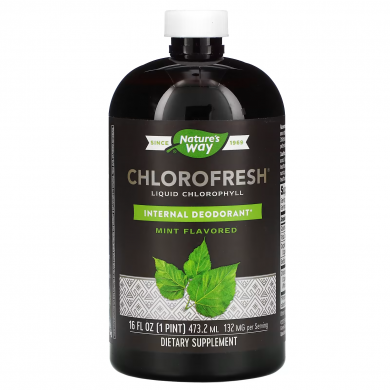 Жидкий хлорофилл с ароматом мяты 132 мг Nature's Way Chlorofresh Liquid Chlorofyll Internal Deodorant Mint Flavored 4732 мл купить в Украине