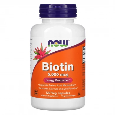 Біотин Now Foods Biotin 5000 мкг 120 вегетаріанських капсул купити в Україні