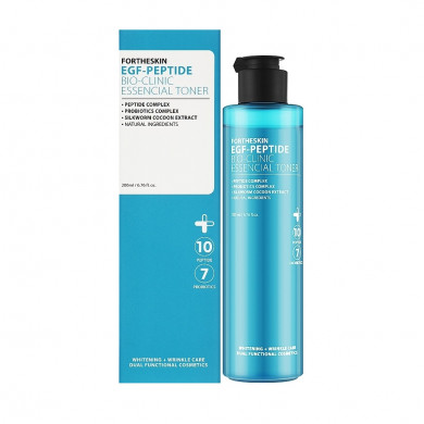 Омолаживающий тонер для лица с пептидами и пробиотиками Fortheskin EGF Peptide Bio Clinic Essencial Toner 200 мл купить в Украине