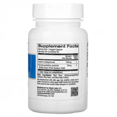 Коэнзим Q10 с пирролохинолинхиноном Lake Avenue Nutrition CoQ10 With PQQ 100 мг 10 мг 60 растительных капсул купить в Украине 2
