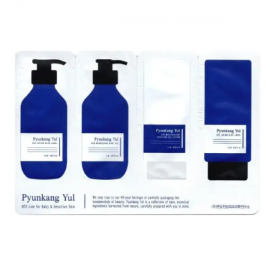 Набор пробников средств для чувствительной кожи Pyunkang Yul Ato Sample Pouch (Ato Cream Blue Label + Ato Moisturizing Soothing Gel Lotion + Ato Nourishing Baby Oil + Ato Lotion Blue Label) купить в Украине