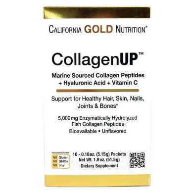 Морской гидролизованный коллаген с гиалуроновой кислотой и витамином C California Gold Nutrition CollagenUP с нейтральным вкусом 10 пакетиков * 516 г купить в Украине