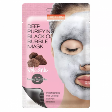 Очищающая пузырьковая маска с вулканическим пеплом, PUREDERM, Deep Purifying Black O2 Bubble Mask Volcanic купить в Украине Очищающая пузырьковая маска с вулканическим пеплом, PUREDERM, Deep Purifying Black O2 Bubble Mask Volcanic купить в Украине