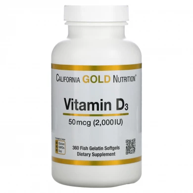 Витамин D3 California Gold Nutrition Vitamin D3 50 мкг (2000 МЕ) 360 капсул из рыбьего желатина купить в Украине