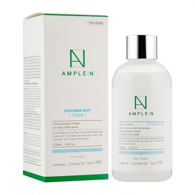 Зволожуючий тонер з гіалуроновою кислотою і керамідами, AMPLE N, Hyaluron Shot Toner, 220 мл купити в Україні 2 Зволожуючий тонер з гіалуроновою кислотою і керамідами, AMPLE N, Hyaluron Shot Toner, 220 мл купити в Україні 2