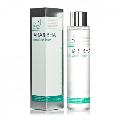 Тонер-пилинг с фруктовыми кислотами и салициловой кислотой, MIZON, AHA & BHA Daily Clean Toner, 150 мл купить в Украине Тонер-пилинг с фруктовыми кислотами и салициловой кислотой, MIZON, AHA & BHA Daily Clean Toner, 150 мл купить в Украине