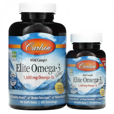 Омега-3 Carlson Labs Wild Caught Elite Omega-3 Gems 800 мг ЭПК/600 мг ДГК вкус лимона 90+30 капсул купить в Украине