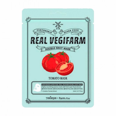 Осветляющая тканевая маска для лица с томатом Fortheskin Super Food Real Vegifarm Double Shot Mask Tomato купить в Украине