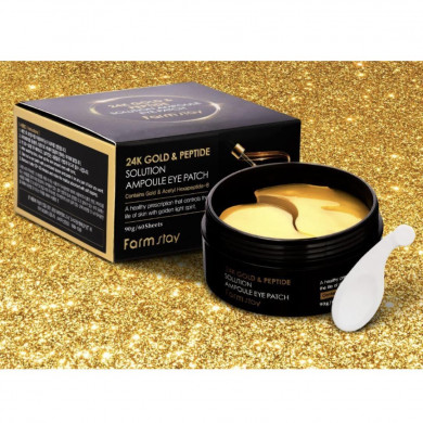 Гидрогелевые патчи с золотом и пептидами FarmStay 24K Gold & Peptide Solution Ampoule Eye Patch 60 шт купить в Украине 2