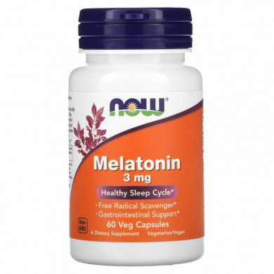 Мелатонін 3 мг Now Foods Melatonin 3 mg 60 рослинних капсул купити в Україні