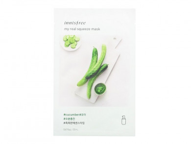 Тканевая маска для лица с огурцом, восстанавливающая, Innisfree, My Real Squeeze Mask Cucumber купить в Украине Тканевая маска для лица с огурцом, восстанавливающая, Innisfree, My Real Squeeze Mask Cucumber купить в Украине